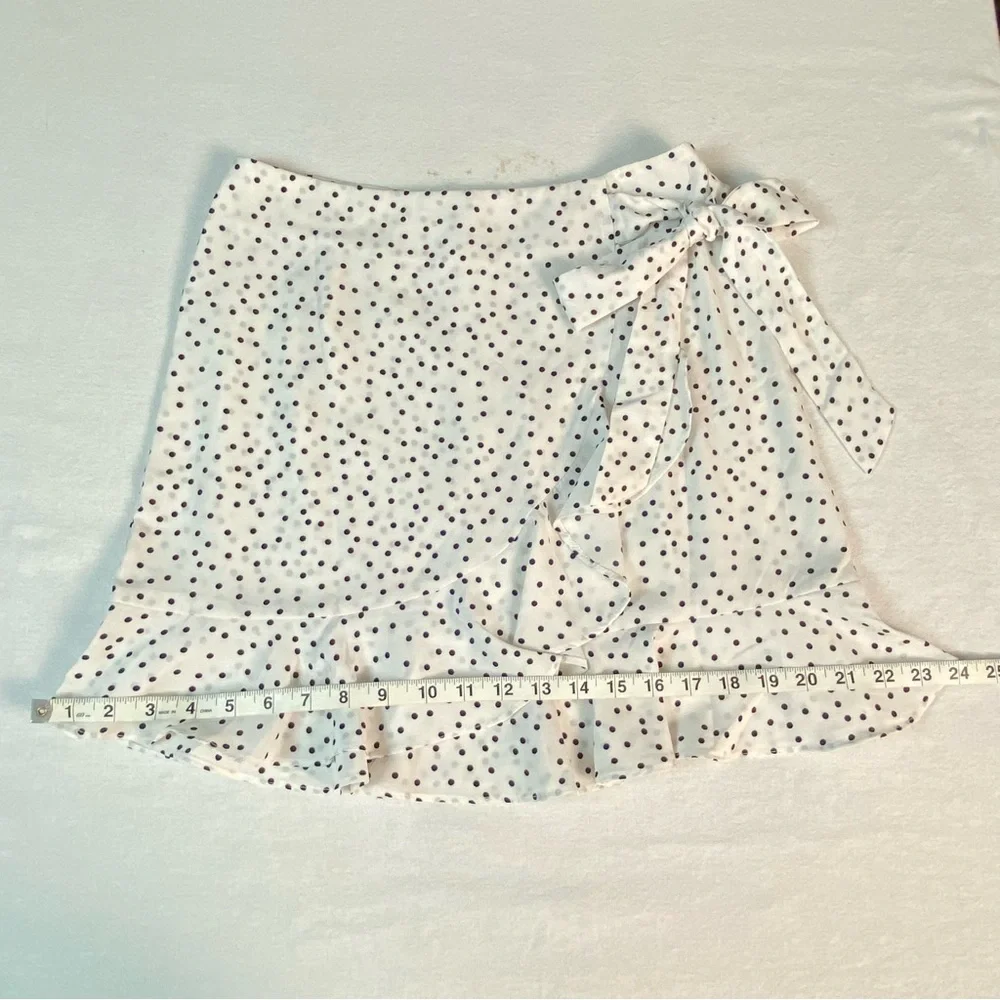 Princess Polly Polka Dot Ruffle Mini Skirt Wrap Tie White Black 6